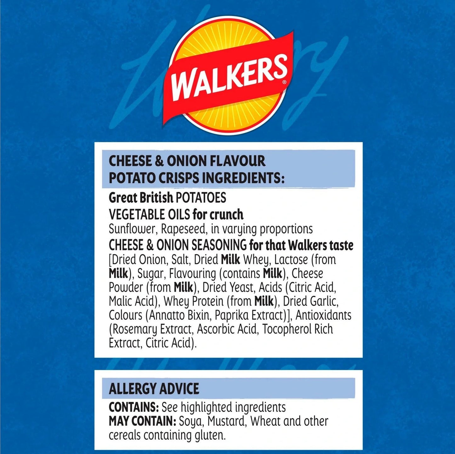 Walkers Cheese & Onion Crisps 32.5g - Box of 32