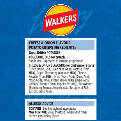 Walkers Cheese & Onion Crisps 32.5g - Box of 32