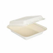 Large Bagasse Clamshell Meal Boxes 8" Square - Case of 200