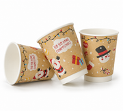 8oz Christmas Double Wall Aqueous Lined Compostable Coffee Cups - Case of 500