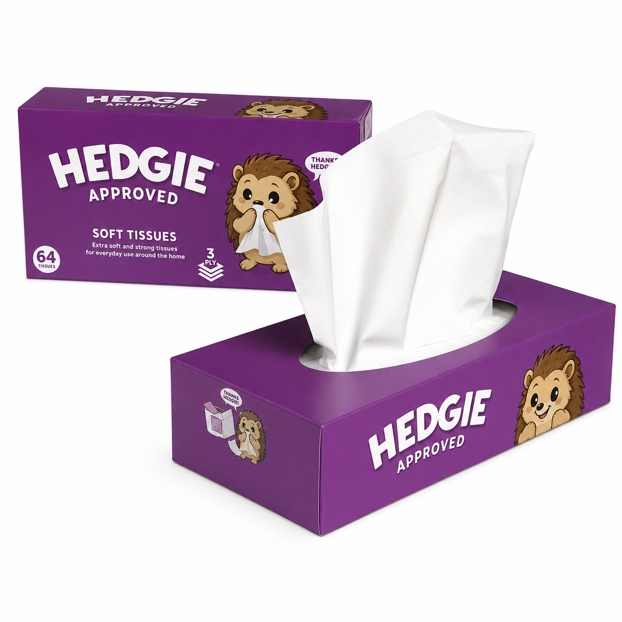 Hedgie Soft Facial Tissues 3Ply - Case of 21 Boxes
