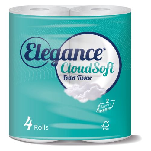 Elegance CloudSoft Toilet Tissue 2Ply - 12 x 4 Roll Packs (48 Rolls)