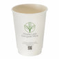 12oz White Double Wall Hot Cup – Aqueous Lined Biodegradable (Case of 500)