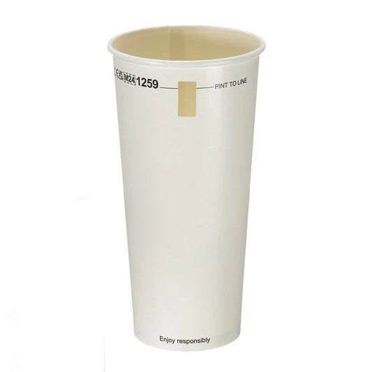 White Paper Pint Tumbler (568ml) with Window – Aqueous Lined Biodegradable (Box of 500)