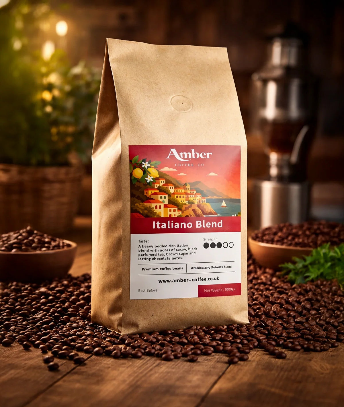 Amber Coffee Co Italiano Blend Coffee Beans - 1kg (Case of 6)