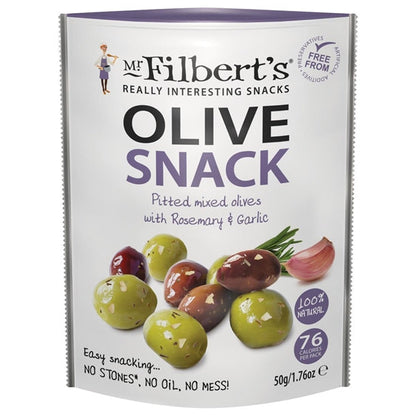 Mr Filbert's Rosemary & Garlic Mixed Olives – 50g (Box of 12)