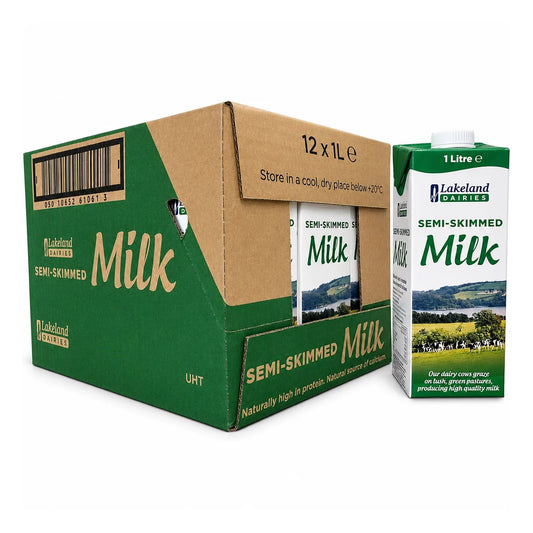 Lakeland Semi-Skimmed Long Life Milk – 1 Litre – Pack of 12