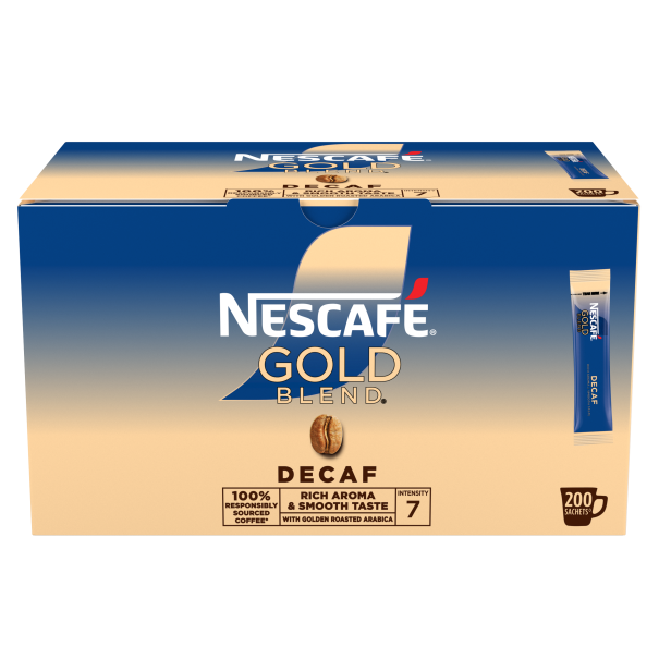 Nescafé Gold Blend Decaf Instant Coffee Sachets / Coffee Sticks - Box of 200