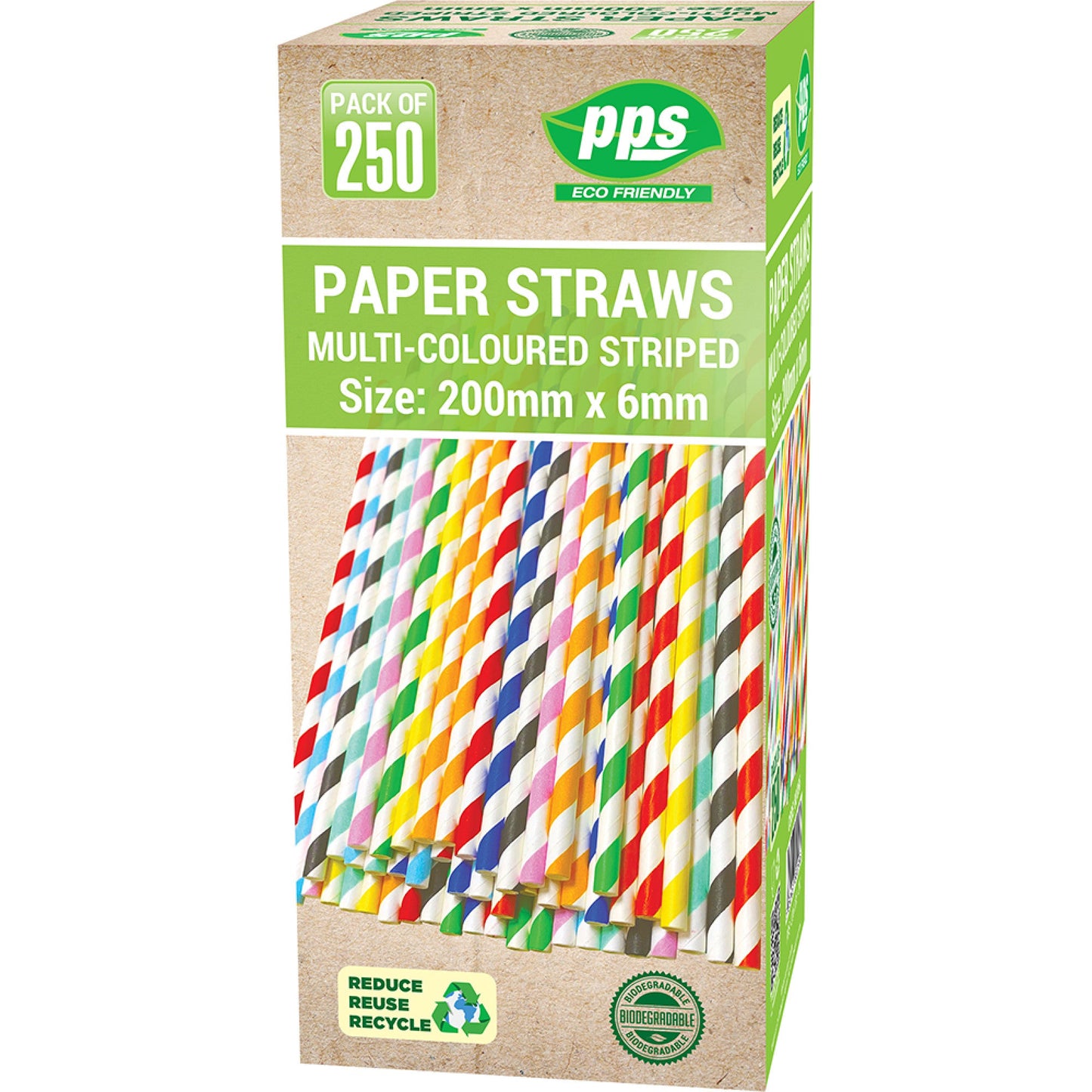 Striped Paper Straws 6x197mm - Mixed Colours - Pack of 250