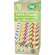Striped Paper Straws 6x197mm - Mixed Colours - Pack of 250