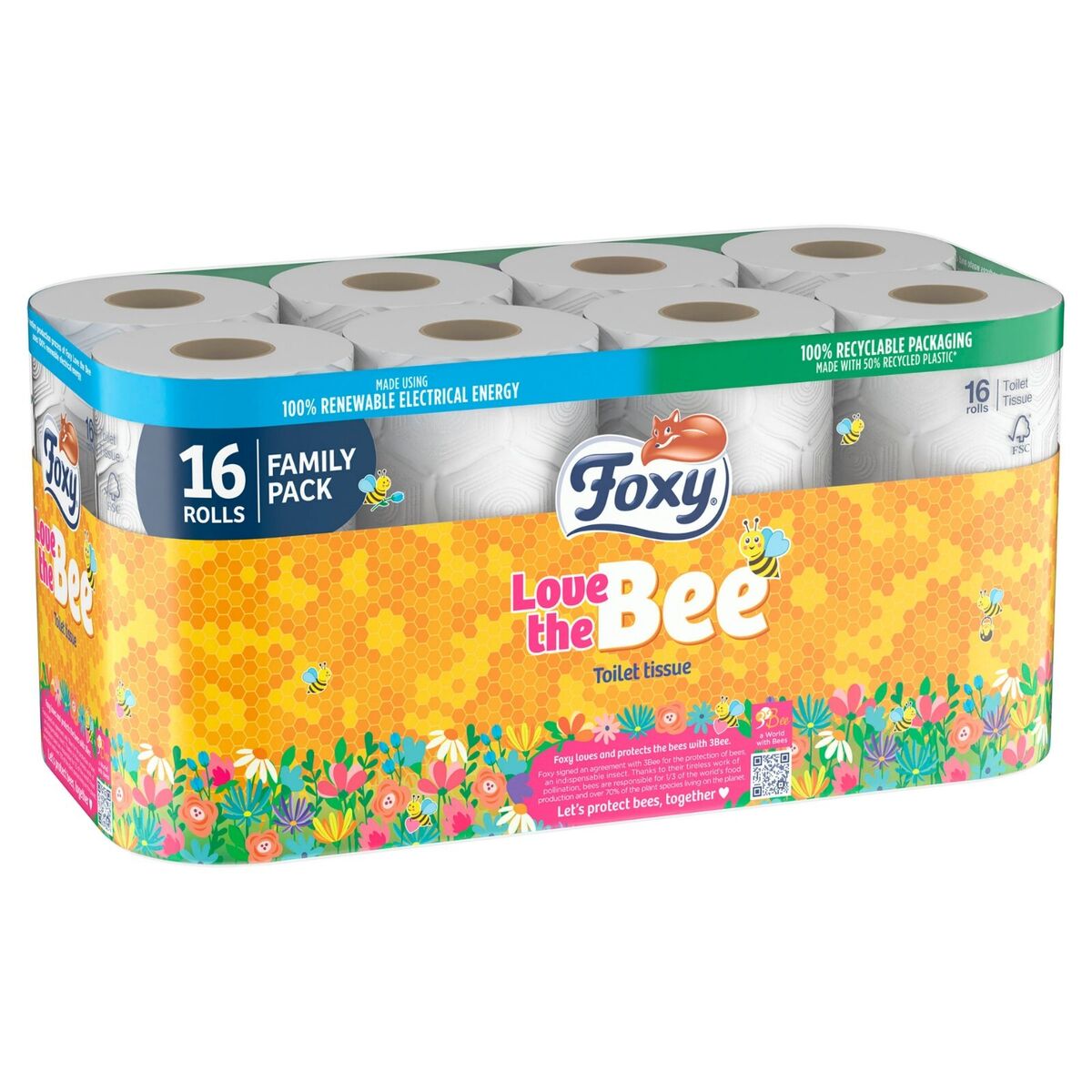Foxy Pure Soft Toilet Roll 16 Pack 'Love The Bee'