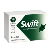 Swift 30cm White Serviettes 1-Ply 4-Fold Napkins - Pack of 500