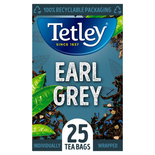 Tetley Earl Grey Individually Wrapped Envelope Tea Bags – 25 Pack