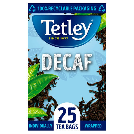 Tetley Decaf Individually Wrapped Envelope Tea Bags – 25 Pack
