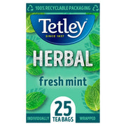 Tetley Fresh Mint Fusion Individually Wrapped Envelope Tea Bags – 25 Pack