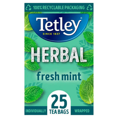 Tetley Fresh Mint Fusion Individually Wrapped Envelope Tea Bags – 25 Pack