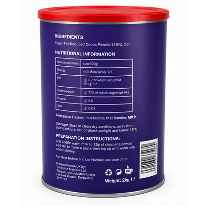 Dutch Maid Vegan Hot Chocolate Powder Catering Tin - 2kg - Add Hot Milk