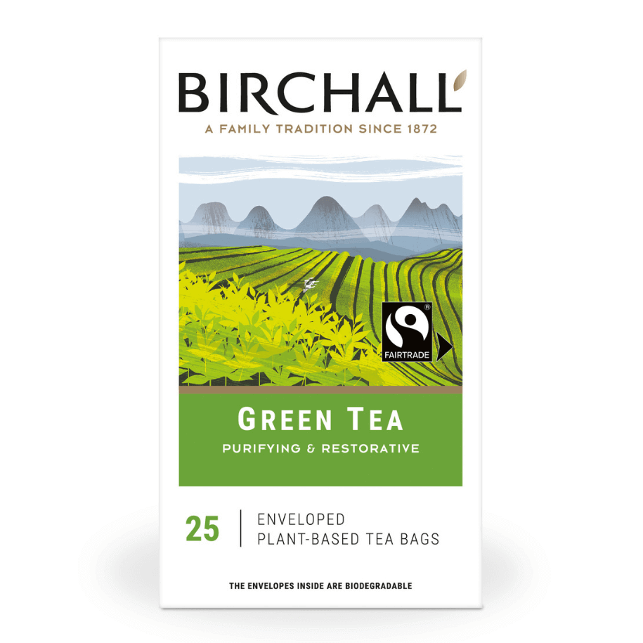 Birchall Green Tea Individually Wrapped Envelope Tea Bags – 25 Pack