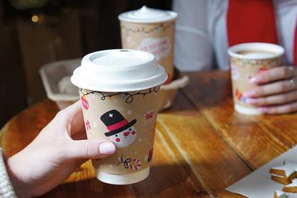 16oz Christmas Double Wall Aqueous Lined Compostable Coffee Cups - Case of 500